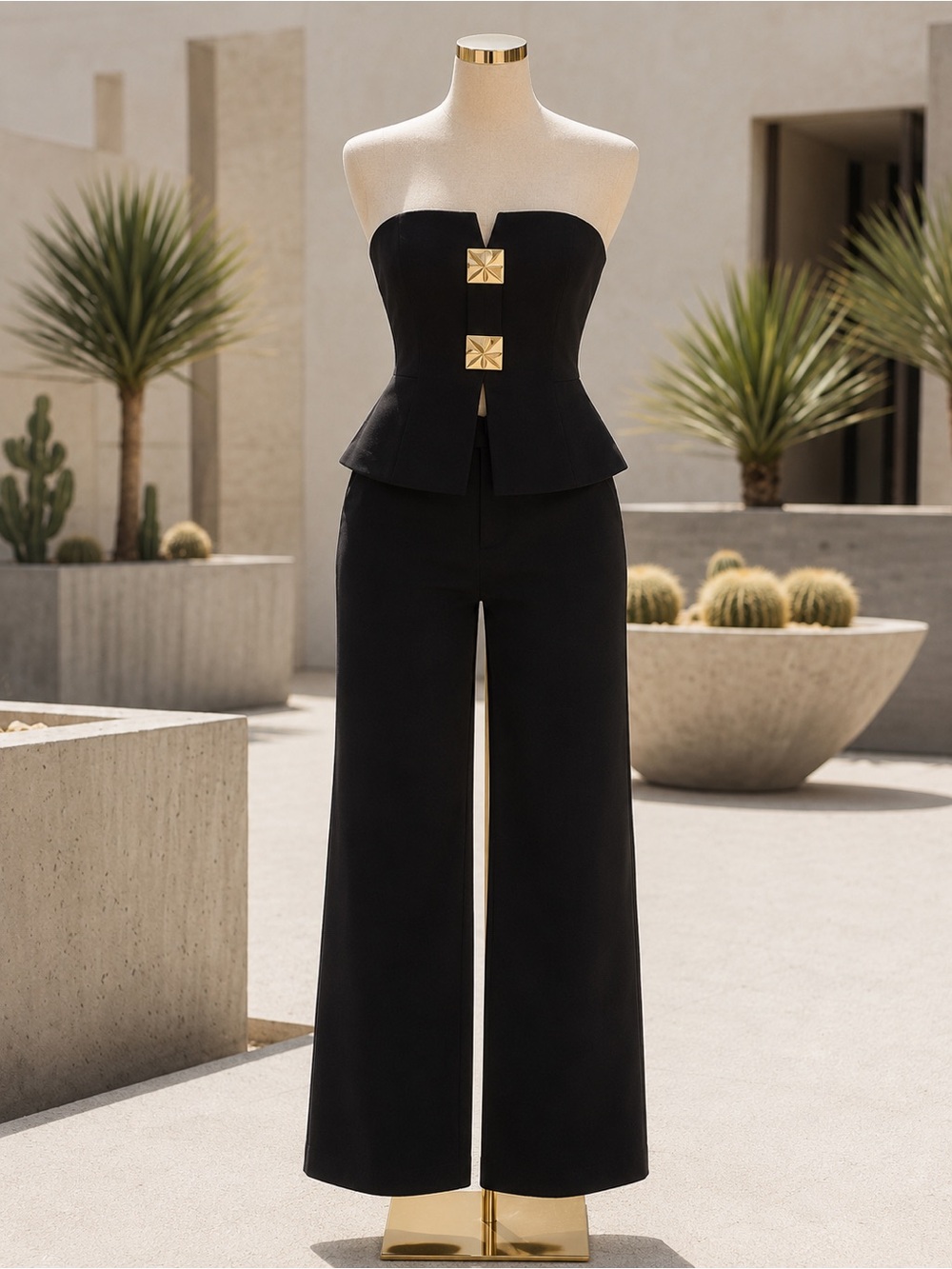 Elegant Black Strapless set with Gold Accent